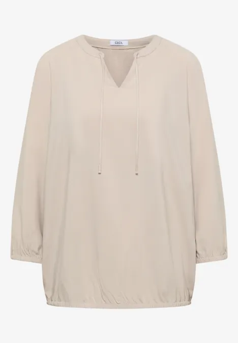 3/4-mouwen blouse met gespleten hals grain beige