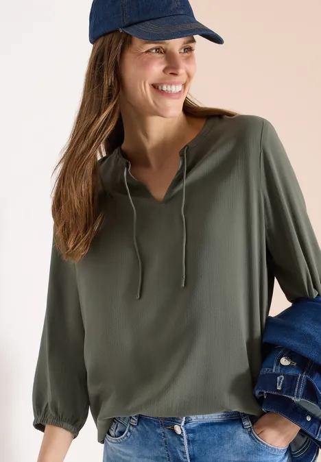 3/4-Arm Bluse mit Split Neck khaki