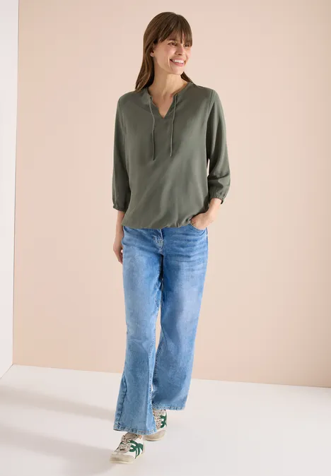3/4-Arm Bluse mit Split Neck khaki