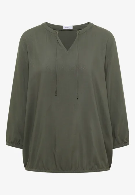 3/4-mouwen blouse met gespleten hals khaki