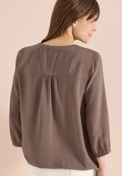 3/4-mouwen blouse met gespleten hals urban taupe