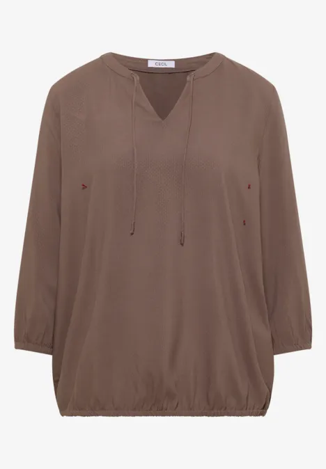 3/4-mouwen blouse met gespleten hals urban taupe