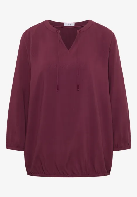 3/4-mouwen blouse met gespleten hals sweet grape red 3/4-mouwen blouse met gespleten hals sweet grape red