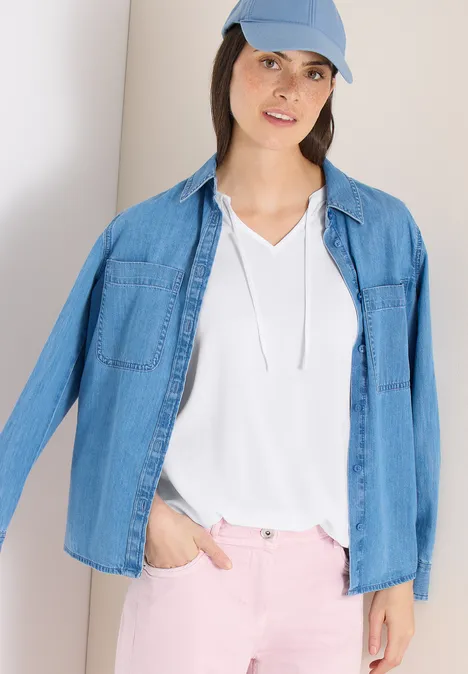 Blouse met korte mouwen en structuurmix White Blouse met korte mouwen en structuurmix White