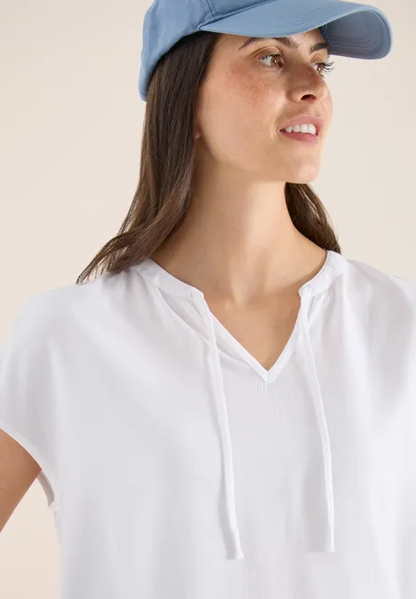 Blouse met korte mouwen en structuurmix White Blouse met korte mouwen en structuurmix White