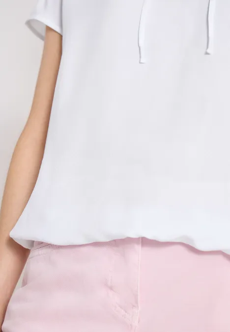 Blouse met korte mouwen en structuurmix White Blouse met korte mouwen en structuurmix White