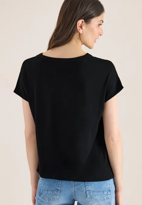 Blouse met korte mouwen en structuurmix Black Blouse met korte mouwen en structuurmix Black