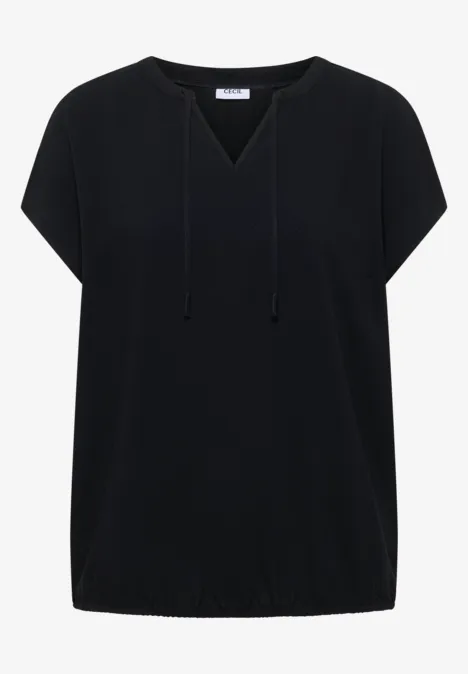 Blouse met korte mouwen en structuurmix Black Blouse met korte mouwen en structuurmix Black
