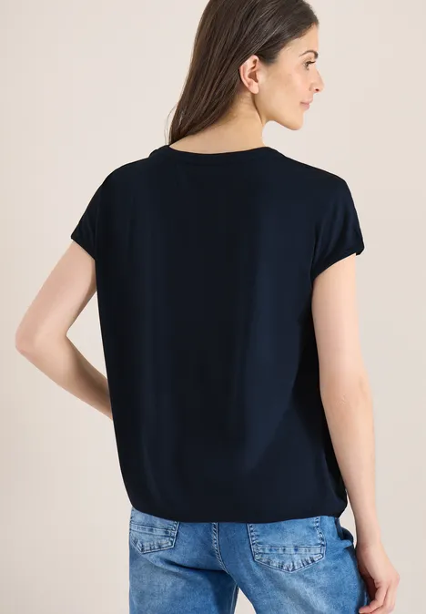 Blouse met korte mouwen en structuurmix universal blue Blouse met korte mouwen en structuurmix universal blue