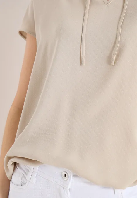 Blouse met korte mouwen en structuurmix grain beige