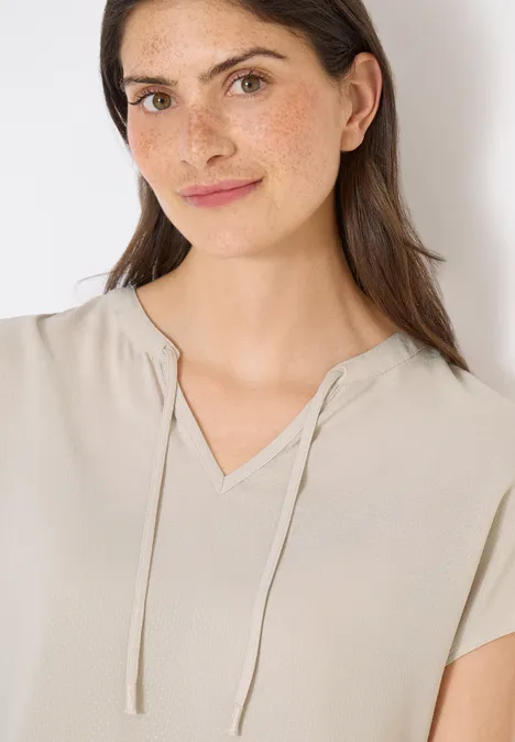 Blouse met korte mouwen en structuurmix grain beige