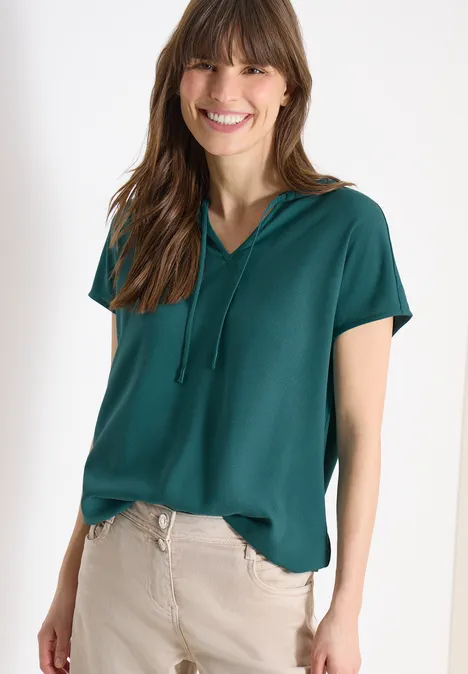 Blouse à manches courtes avec mélange de structures jungle green