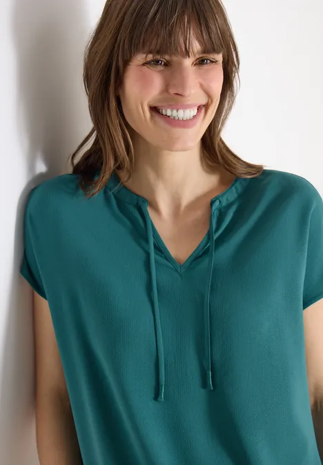 Blouse à manches courtes avec mélange de structures jungle green