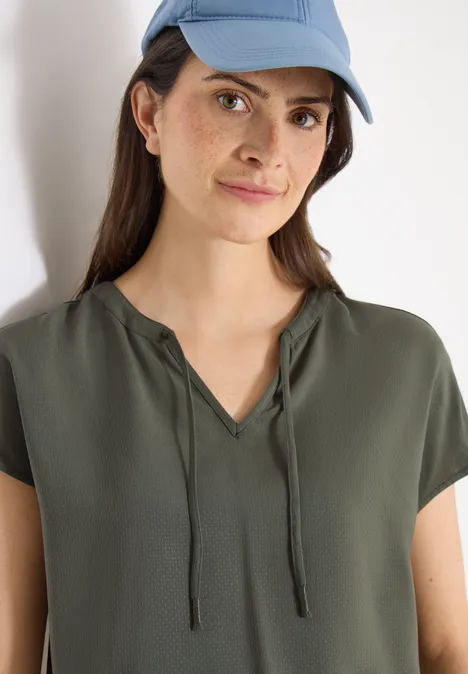 Kurzarm Bluse mit Strukturmix khaki
