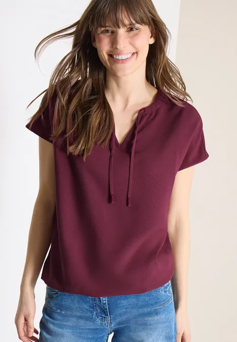 Blouse à manches courtes avec mélange de structures sweet grape red