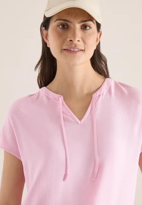 Blouse met korte mouwen en structuurmix light blush rose