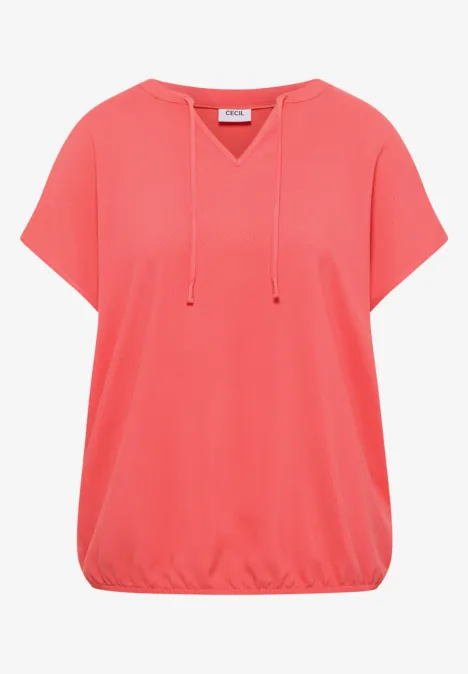 Korallfarbenes Shirt mit Kapuze, kurzen Ärmeln und Gummizug am Saum