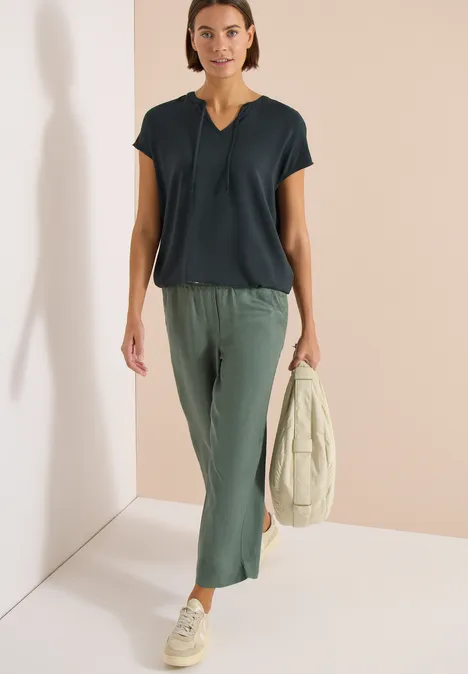 Blouse met korte mouwen en structuurmix palm breeze green