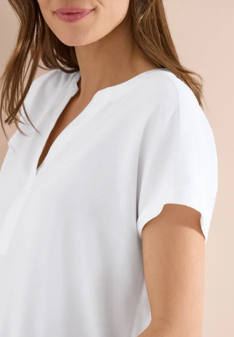 Kurzarm Bluse mit Split Neck White
