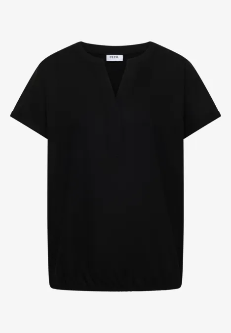 Blouse met korte mouwen en gespleten hals Black