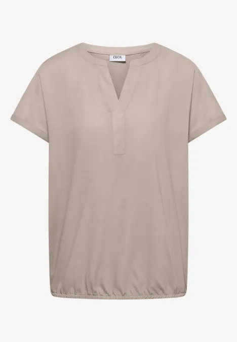 Blouse met korte mouwen en gespleten hals grain beige