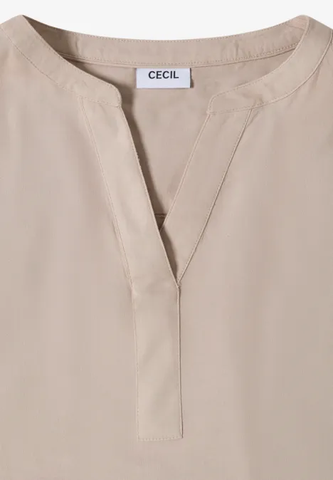 Kurzarm Bluse mit Split Neck grain beige