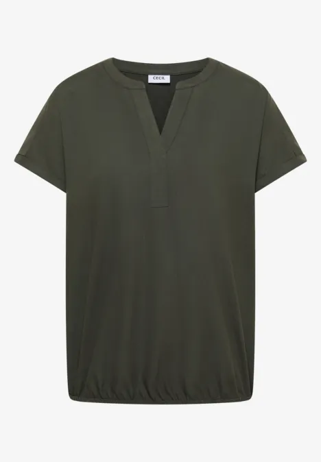 Blouse met korte mouwen en gespleten hals khaki