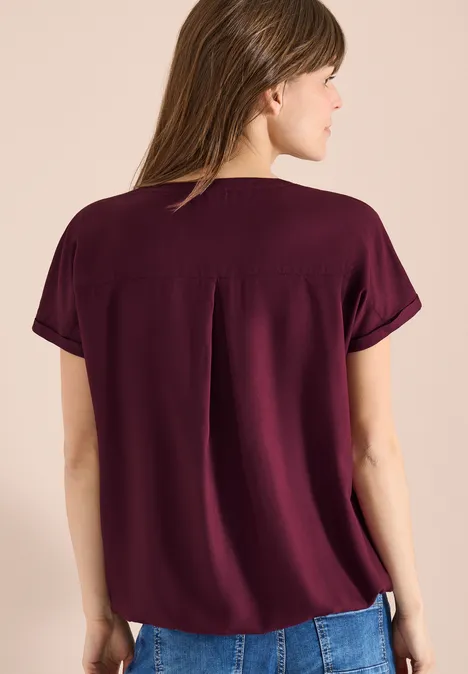 Kurzarm Bluse mit Split Neck sweet grape red