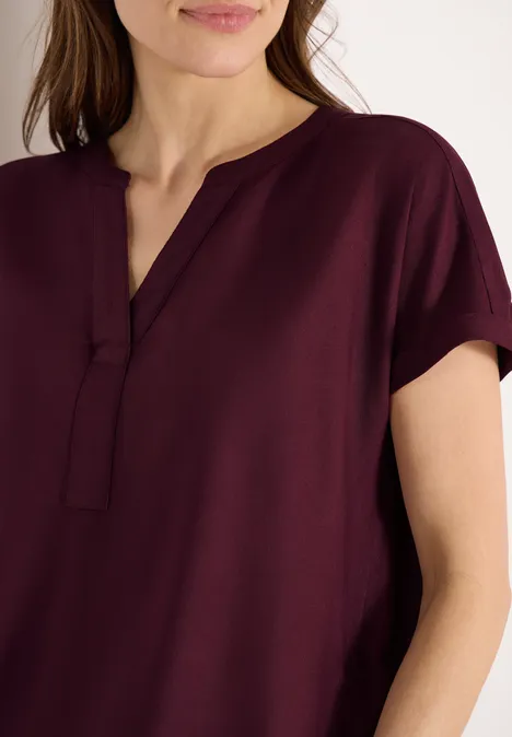 Kurzarm Bluse mit Split Neck sweet grape red