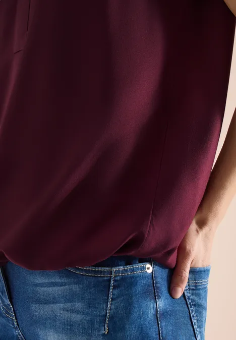 Kurzarm Bluse mit Split Neck sweet grape red