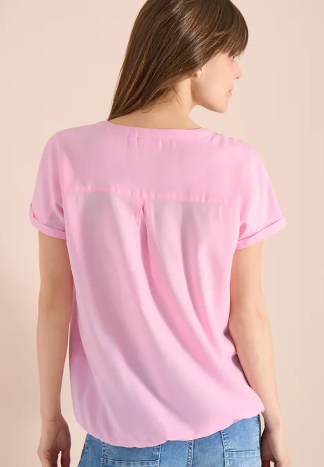Kurzarm Bluse mit Split Neck light blush rose