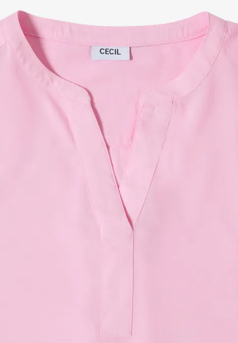 Kurzarm Bluse mit Split Neck light blush rose