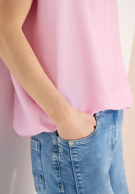 Kurzarm Bluse mit Split Neck light blush rose