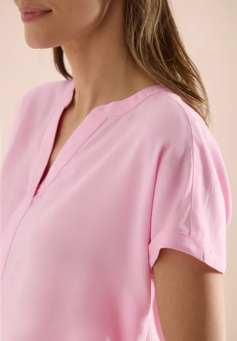 Kurzarm Bluse mit Split Neck light blush rose