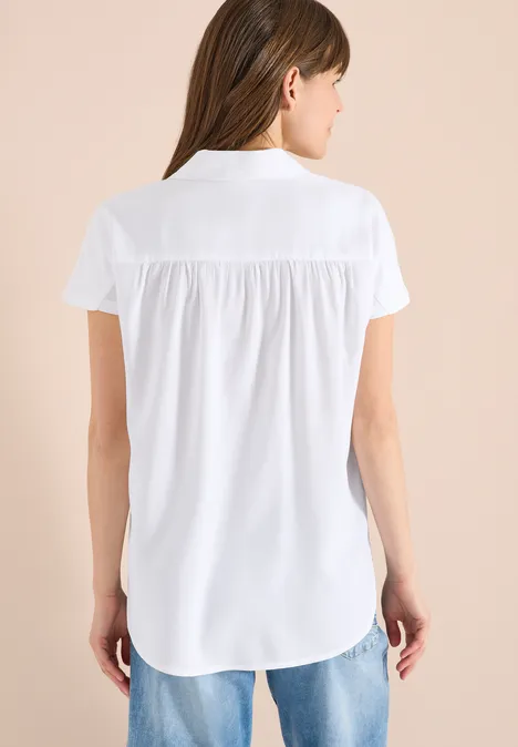 Blouse basique à col chemise en couleur unie White
