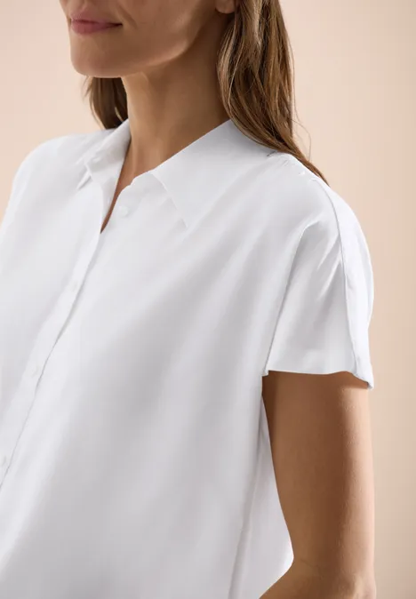 Blouse basique à col chemise en couleur unie White