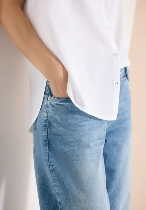 Blouse basique à col chemise en couleur unie White