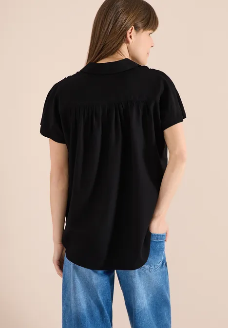 Blouse basique à col chemise en couleur unie Black