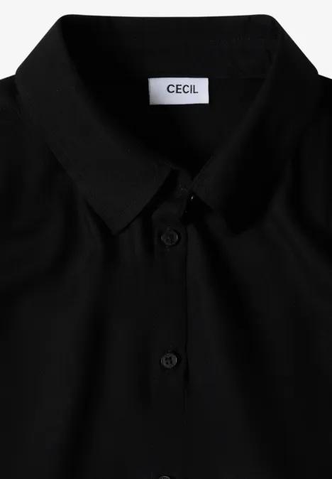 Blouse basique à col chemise en couleur unie Black