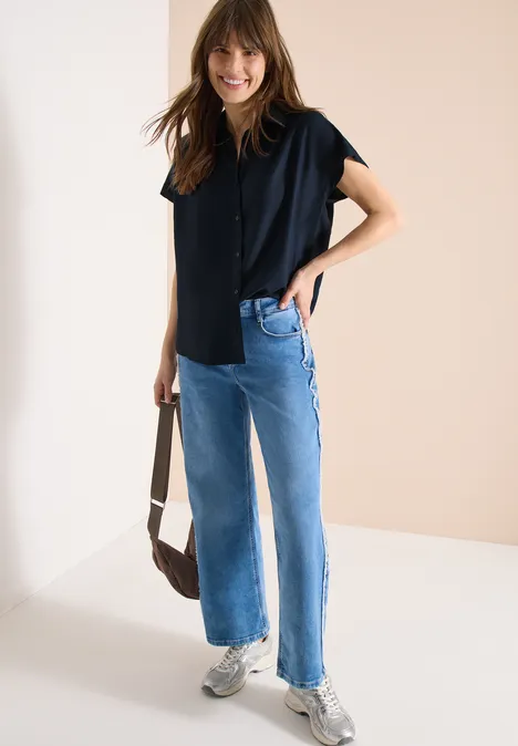 Blouse basique à col chemise en couleur unie universal blue