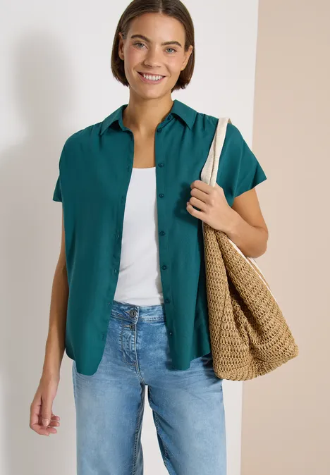 Basic Bluse mit Hemdkragen in Unifarbe jungle green Basic Bluse mit Hemdkragen in Unifarbe jungle green