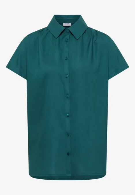 Basic Bluse mit Hemdkragen in Unifarbe jungle green