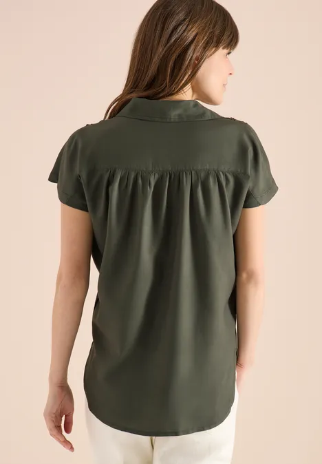 Blouse basique à col chemise en couleur unie khaki