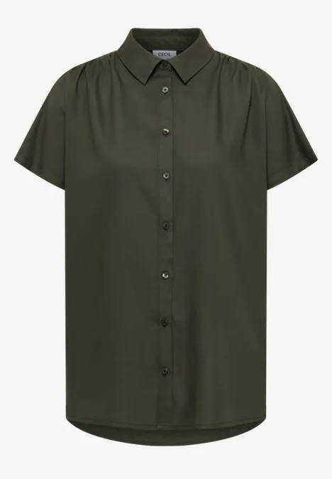 Basic Bluse mit Hemdkragen in Unifarbe khaki