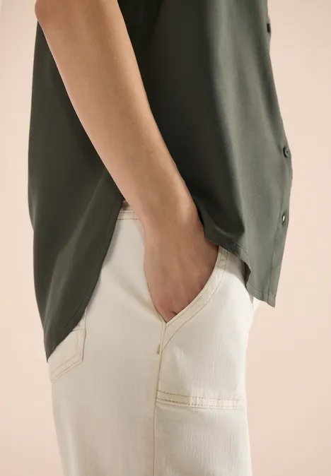 Blouse basique à col chemise en couleur unie khaki