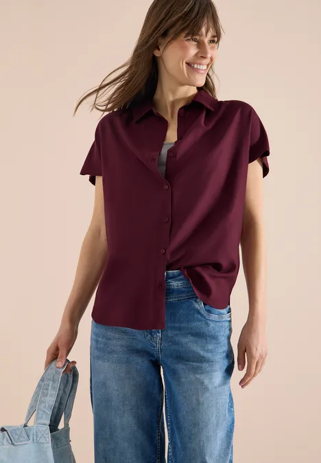 Blouse basique à col chemise en couleur unie sweet grape red