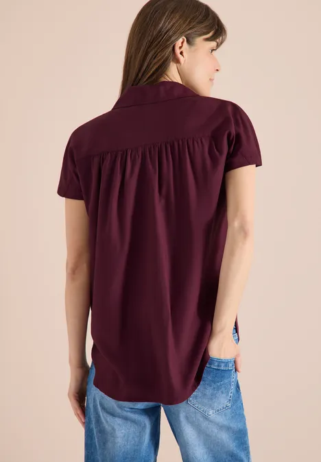 Blouse basique à col chemise en couleur unie sweet grape red