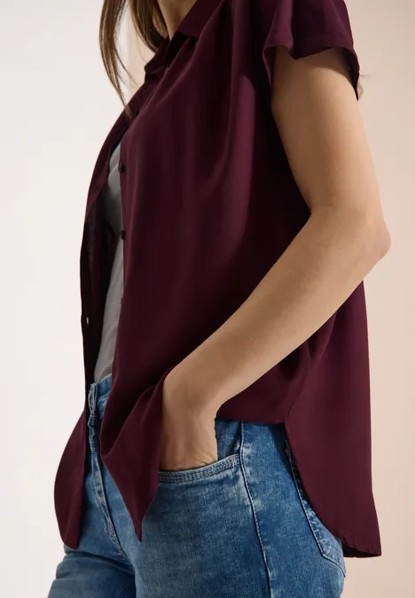 Blouse basique à col chemise en couleur unie sweet grape red