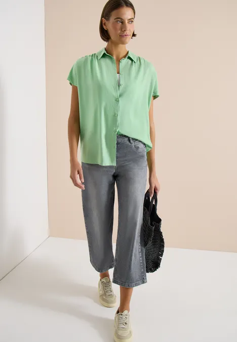 Basic Bluse mit Hemdkragen in Unifarbe juicy lime Basic Bluse mit Hemdkragen in Unifarbe juicy lime