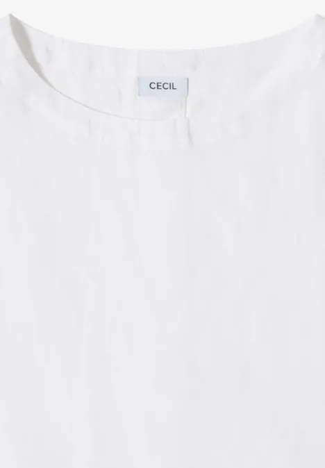 Ein schlichtes weißes T-Shirt mit Rundhalsausschnitt und Markenlabel 'CECIL'.